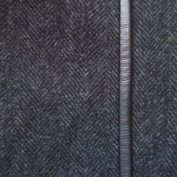 Ralph Laurent Blue Label Gray Wrap Chevron Wool Real Leather Trim Skirt 4 - Picture 11 of 13